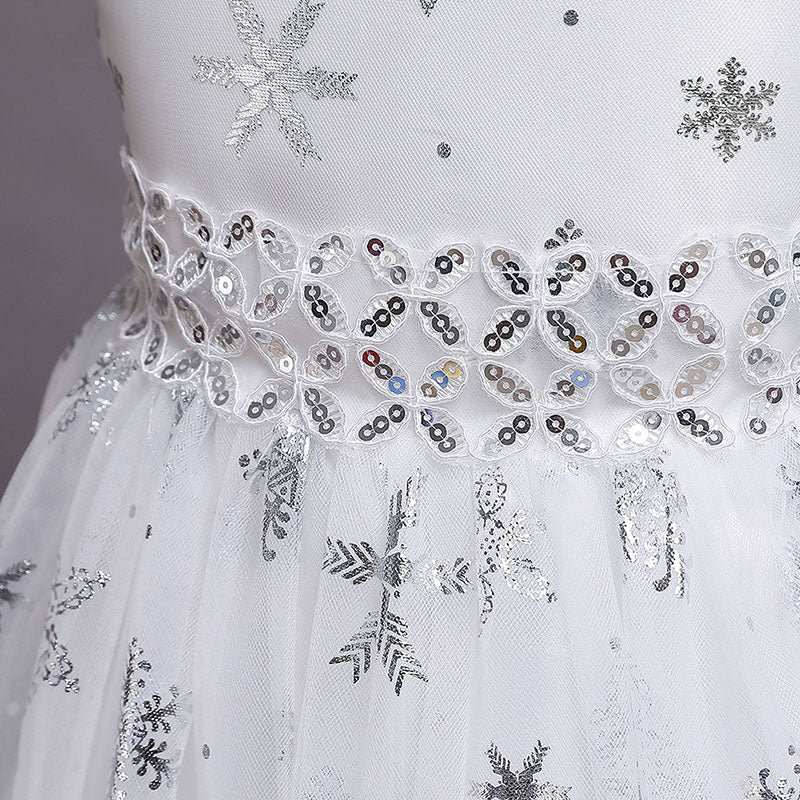 Flower Girl Dress Children Summer Pageant Dress Snowflake Print Sleeveless Princess Dress