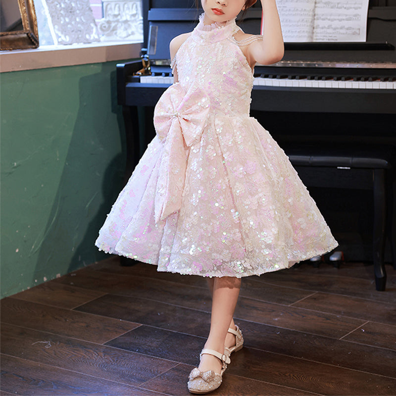 Elegant Luxury Girl Pink Bow Princess Dress