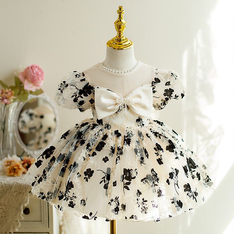 Toddler Prom Dress Little Girl Princess Bow Printed Fluffy Communion Party Dress