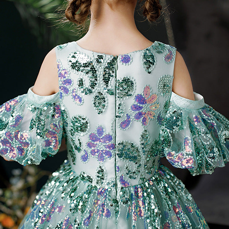 Elegant Girl Sequins Green Catwalk Piano Princess Dress