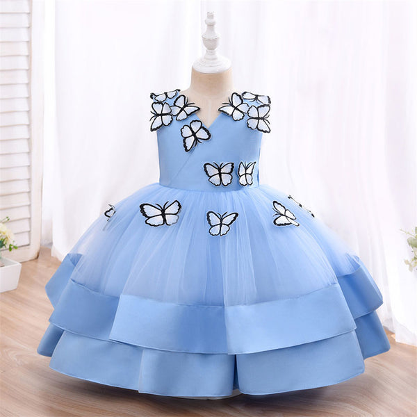 Baby Girl Party Dresses Girl Formal Princess Butterfly  Cake Sleeveless Dress