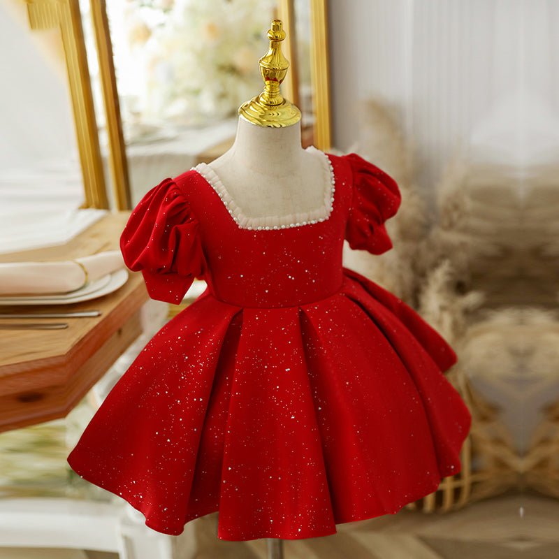 Baby Girl Birthday Party Red Sequins Christmas Princess Dress