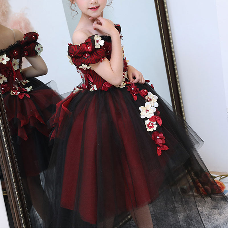 Flower Girl Dress Little Girl Summer Strapless Off-shoulder Floral Embroidery Pageant Princess Dress
