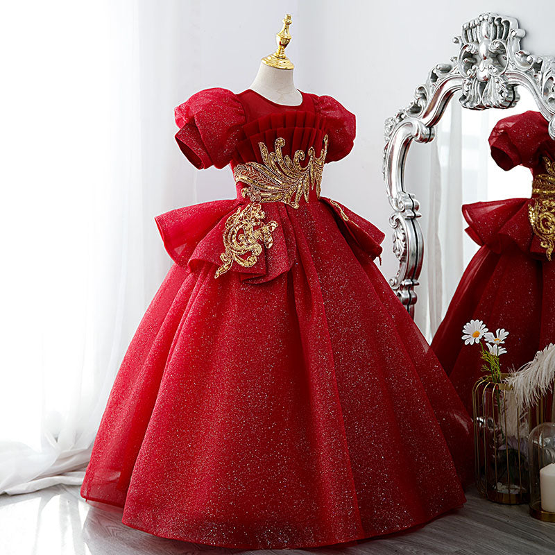 Girl Christmas Dress Baby Girl First Communion Dress Girl Luxury Red Embroidery Wedding Party Princess Dress