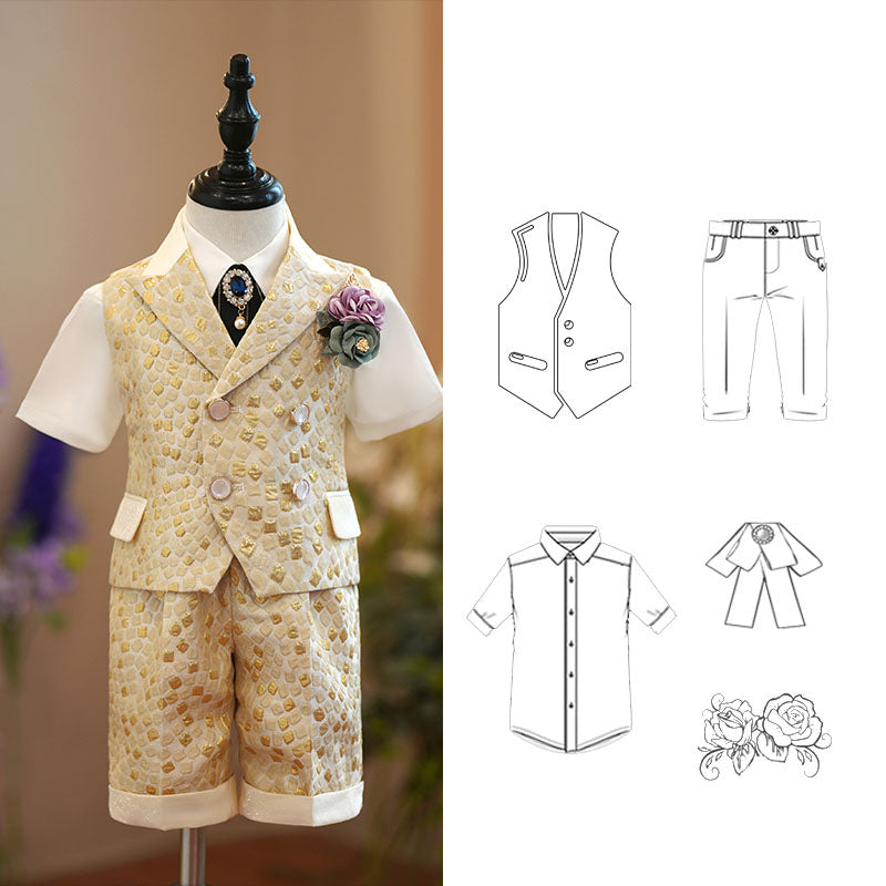 Summer Baby Boy Wedding Birthday Costume Vest Suit Set