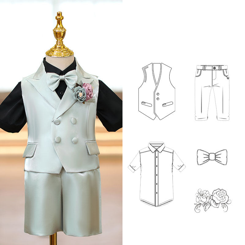 Boy Wedding Birthday Costume Vest Suit Set