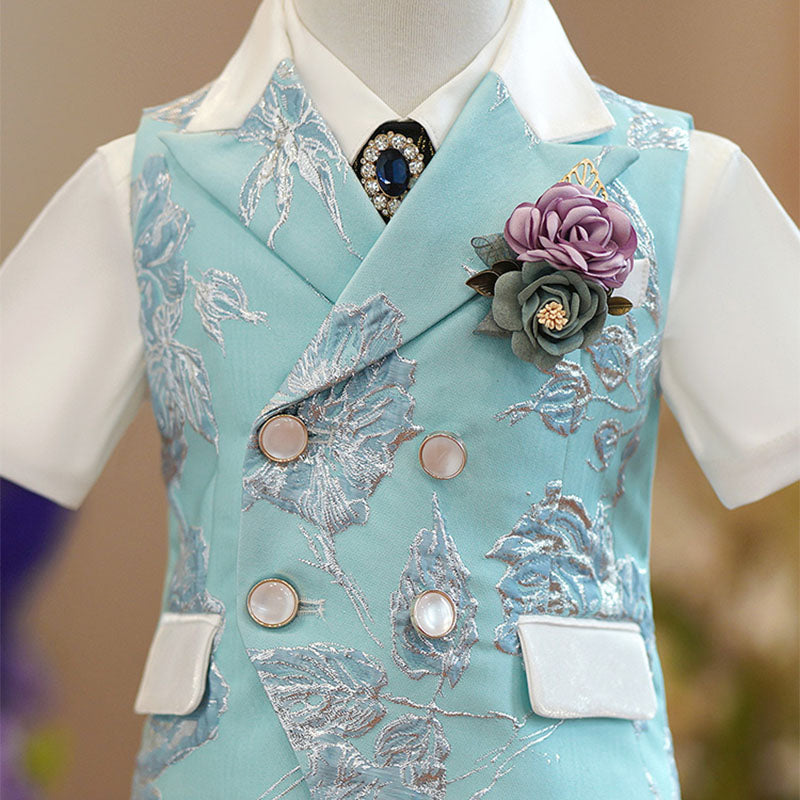 Cute Boy Summer Birthday Wedding Formal Vest Suit Set