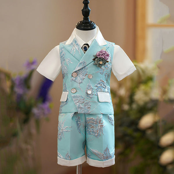 Cute Boy Summer Birthday Wedding Formal Vest Suit Set