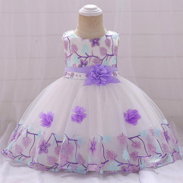 Baby Girl Elegant Flower Embroidery Puffy Princess Party Dress