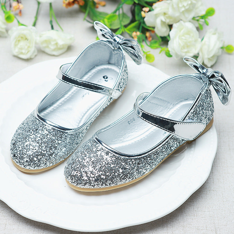 Girls Cute Flat Shoes Sequins Leather Shoes, Silver / EU 26