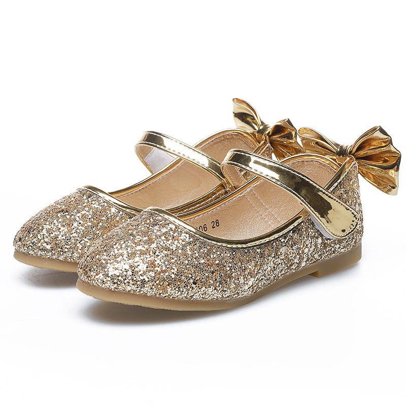 Girls Cute Flat Shoes Sequins Leather Shoes