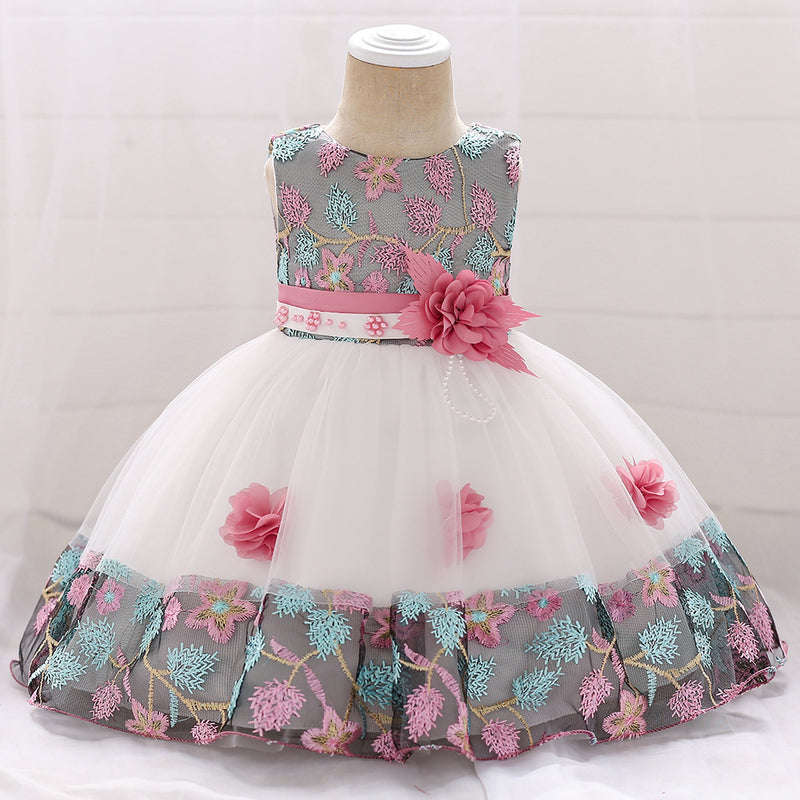 Baby Girl Elegant Flower Embroidery Puffy Princess Party Dress