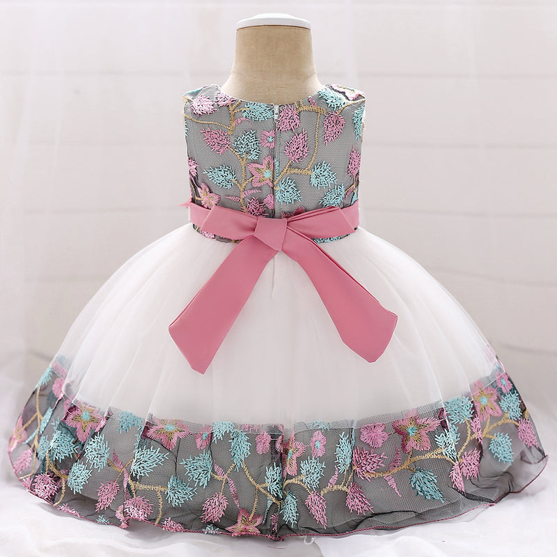 Baby Girl Elegant Flower Embroidery Puffy Princess Party Dress