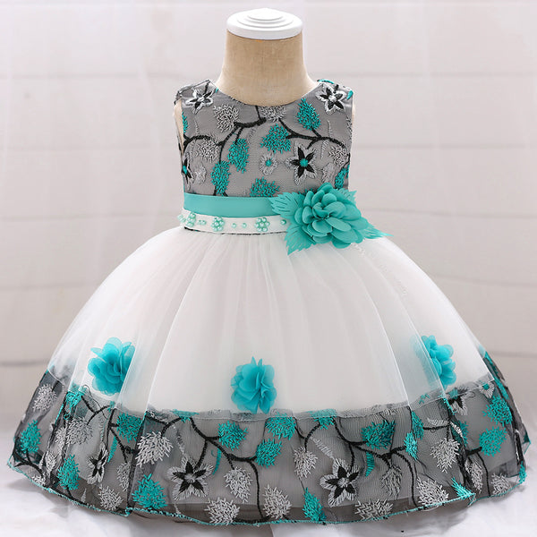 Baby Girl Elegant Flower Embroidery Puffy Princess Party Dress