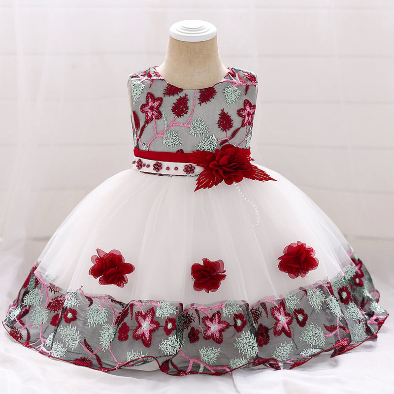 Baby Girl Elegant Flower Embroidery Puffy Princess Party Dress