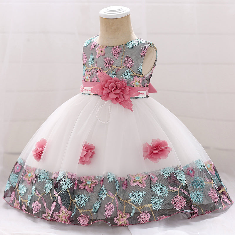 Baby Girl Elegant Flower Embroidery Puffy Princess Party Dress