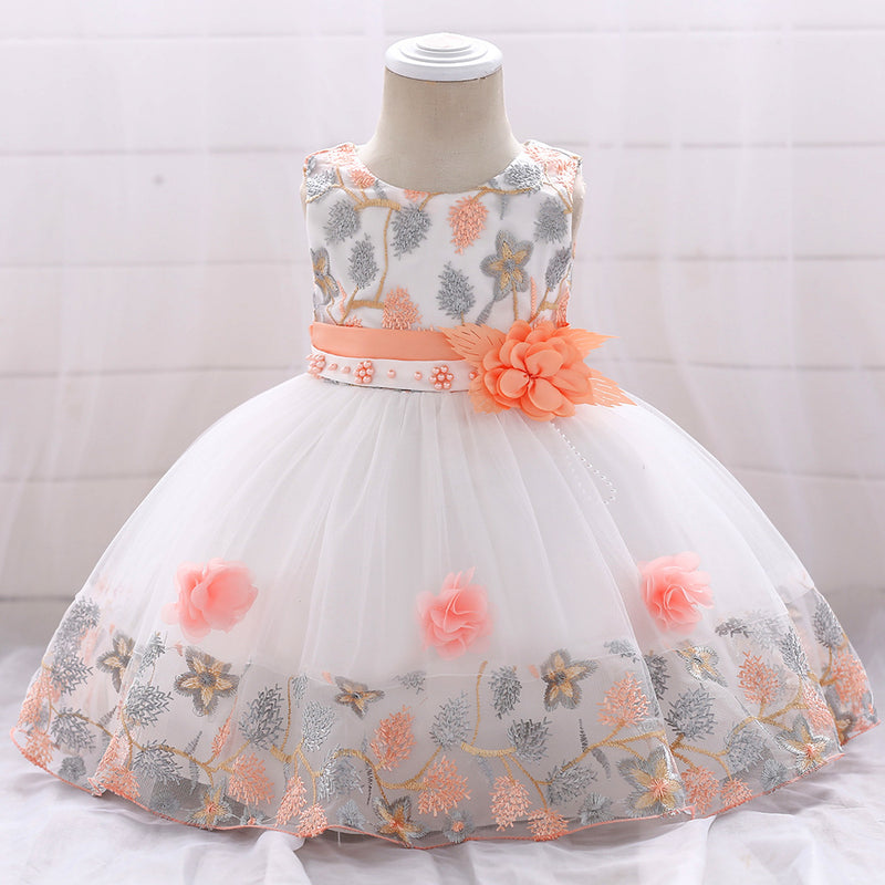 Baby Girl Elegant Flower Embroidery Puffy Princess Party Dress