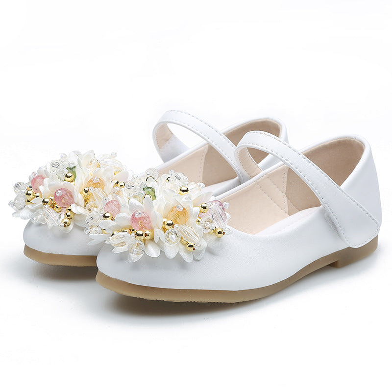 Elegant Girls Beaded Flower Princess Shoes