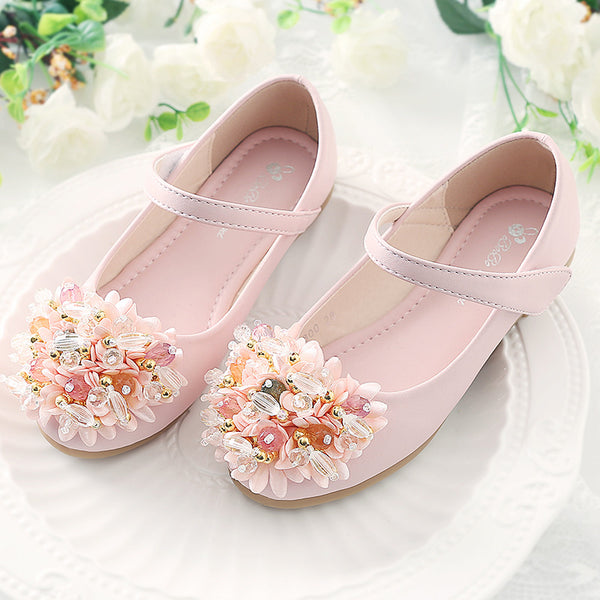 Elegant Girls Beaded Flower Princess Shoes