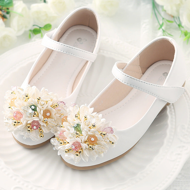 Elegant Girls Beaded Flower Princess Shoes