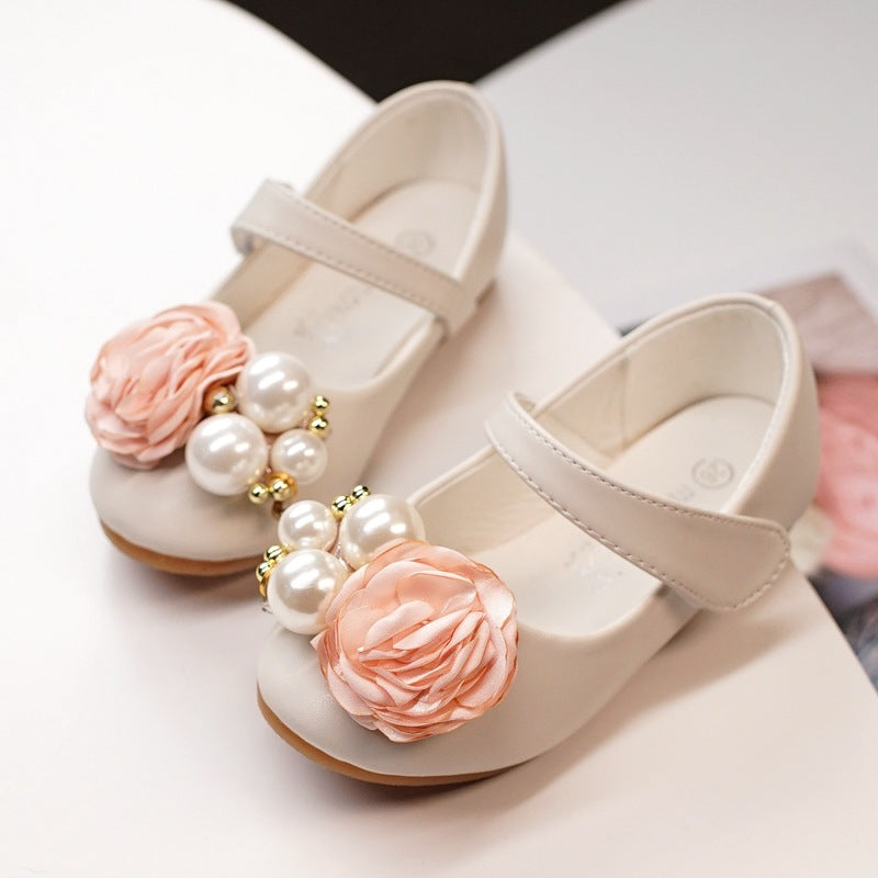 Girl Dress Shoes Pearl Flowers Beach Sandals