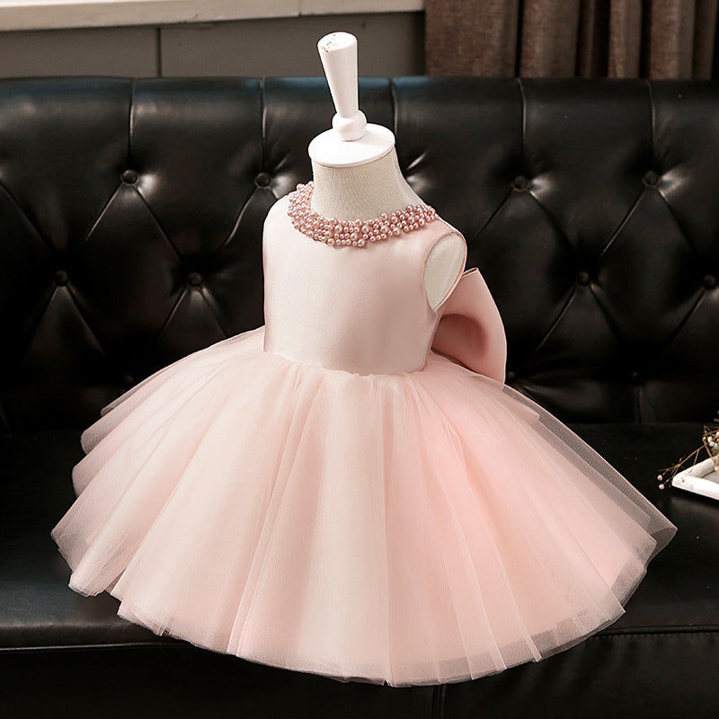 Baby Girl Princess Dress Pink Beadwork Puffy Girl Dress
