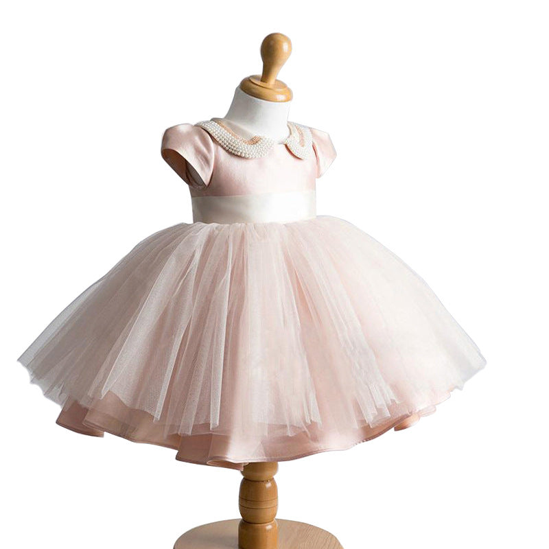 Baby Girl Dress Toddler Summer Beaded Doll Collar  Mesh Fluffy Princess Party Dress