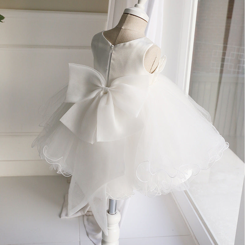 Flower Girl Dresses Baby Girl Summer White Bow Sleeveless Round Neck Puffy Formal Dresses