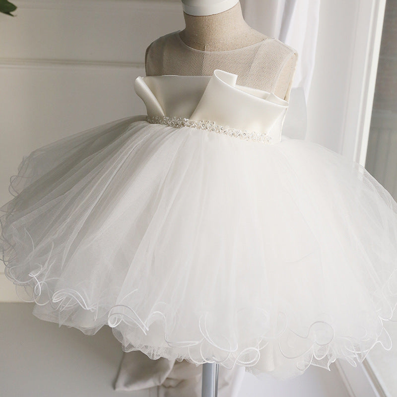 Flower Girl Dresses Baby Girl Summer White Bow Sleeveless Round Neck Puffy Formal Dresses