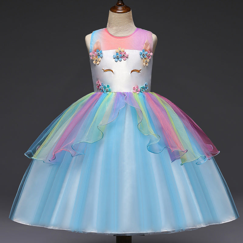 Toddler Girl Birthday Party Dress Flower Round Neck Sleeveless Puffy Princess Pageant Dress