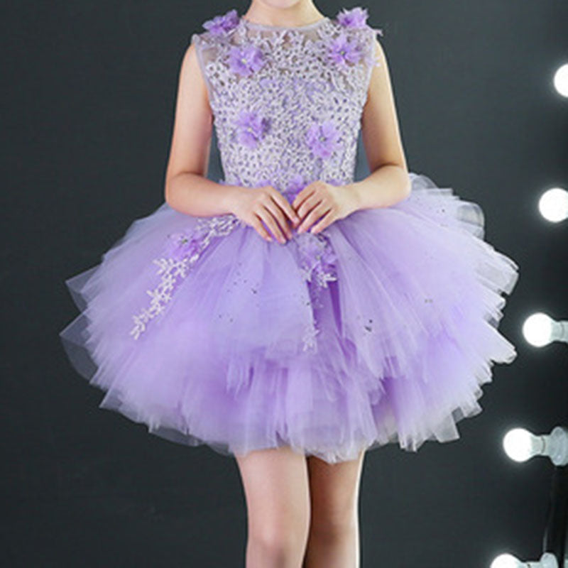 Girls Summer Communion Dress Sleeveless Sequin Embroidery Trailing Princess Dress