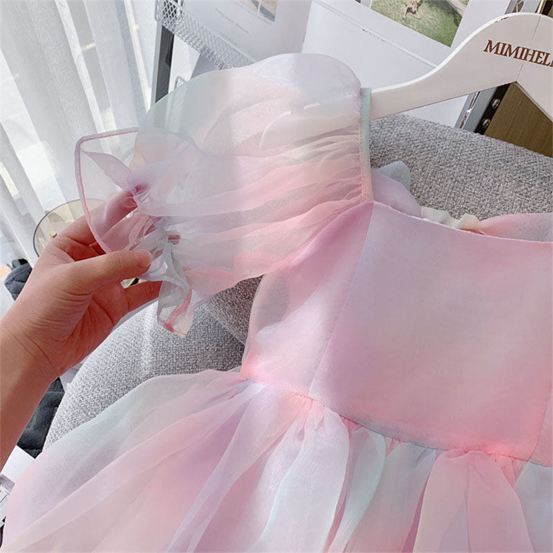 Baby Girl Birthday Party Dress Summer Multicolor Bowknot Pageant Princess Dress