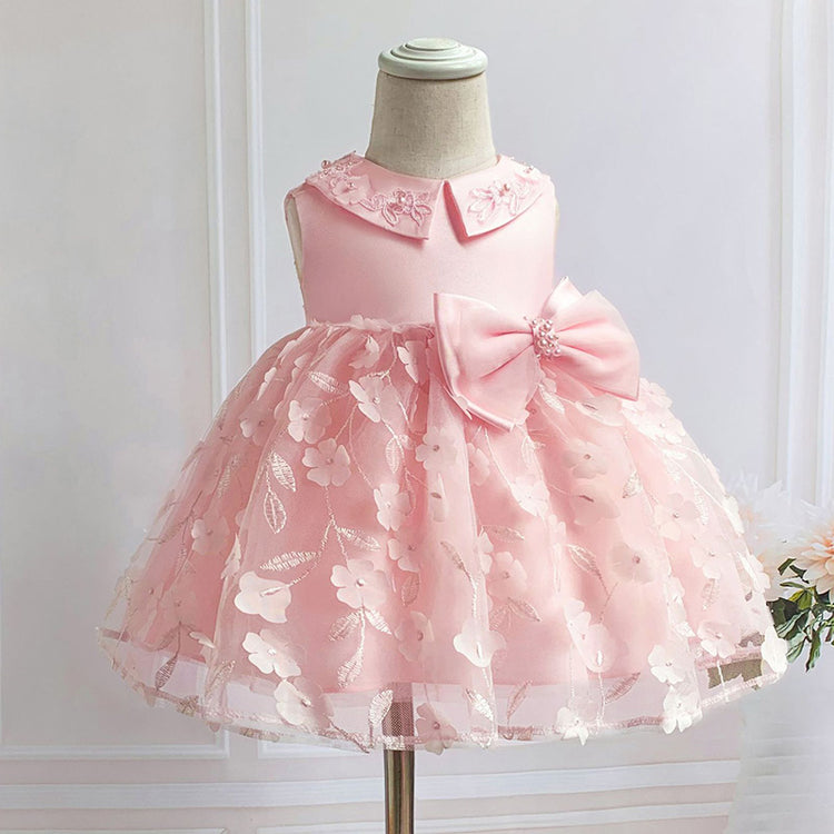 Baby Girl Easter Dress Bow Round Neck Flower Girl Dress Princess Party Dress