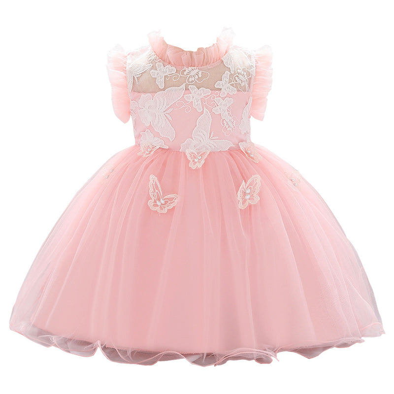 Baby Girl Formal Princess Dress Toddler Summer Sleeveless Lace Butterfly Puffy Pageant Dress