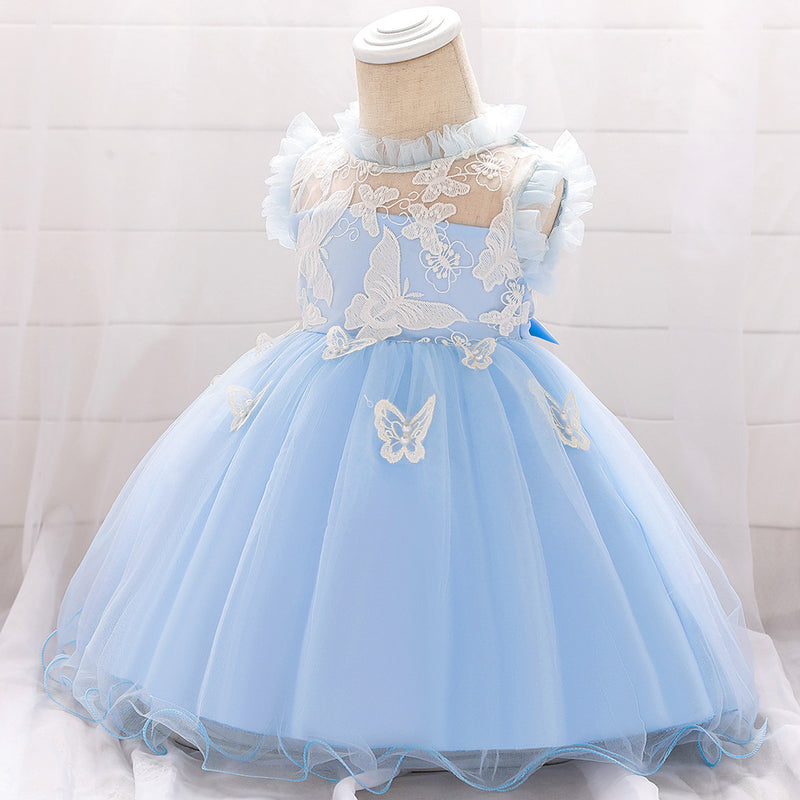 Baby Girl Formal Princess Dress Toddler Summer Sleeveless Lace Butterfly Puffy Pageant Dress