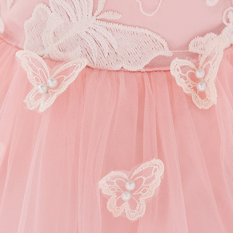 Baby Girl Formal Princess Dress Toddler Summer Sleeveless Lace Butterfly Puffy Pageant Dress