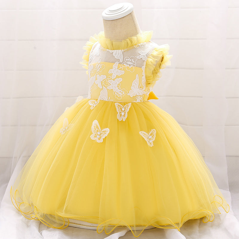 Baby Girl Formal Princess Dress Toddler Summer Sleeveless Lace Butterfly Puffy Pageant Dress