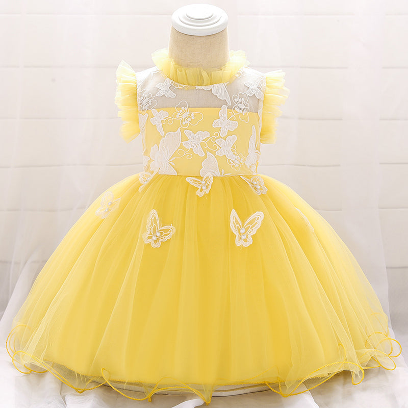 Baby Girl Formal Princess Dress Toddler Summer Sleeveless Lace Butterfly Puffy Pageant Dress