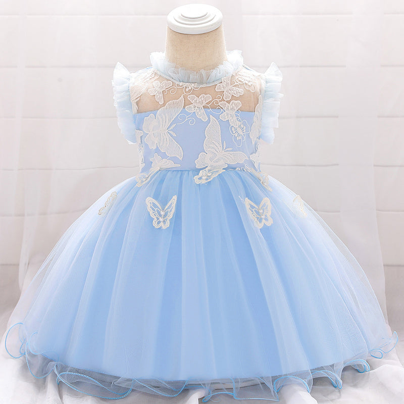 Baby Girl Formal Princess Dress Toddler Summer Sleeveless Lace Butterfly Puffy Pageant Dress