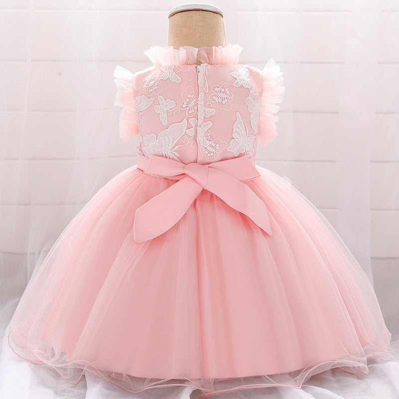 Baby Girl Formal Princess Dress Toddler Summer Sleeveless Lace Butterfly Puffy Pageant Dress