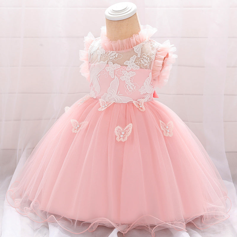 Baby Girl Formal Princess Dress Toddler Summer Sleeveless Lace Butterfly Puffy Pageant Dress