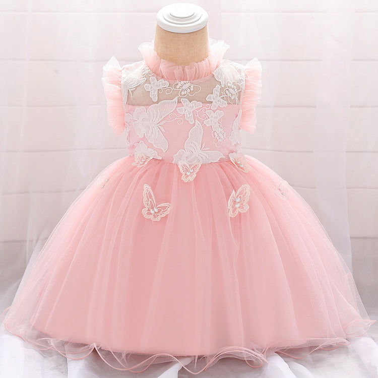Baby Girl Formal Princess Dress Toddler Summer Sleeveless Lace Butterfly Puffy Pageant Dress