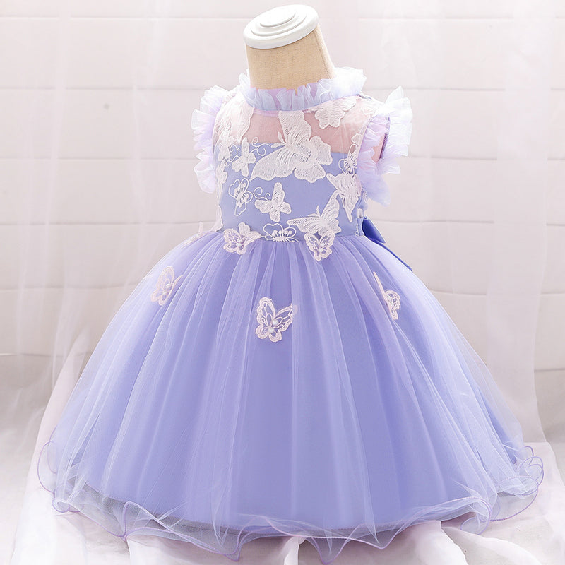 Baby Girl Formal Princess Dress Toddler Summer Sleeveless Lace Butterfly Puffy Pageant Dress
