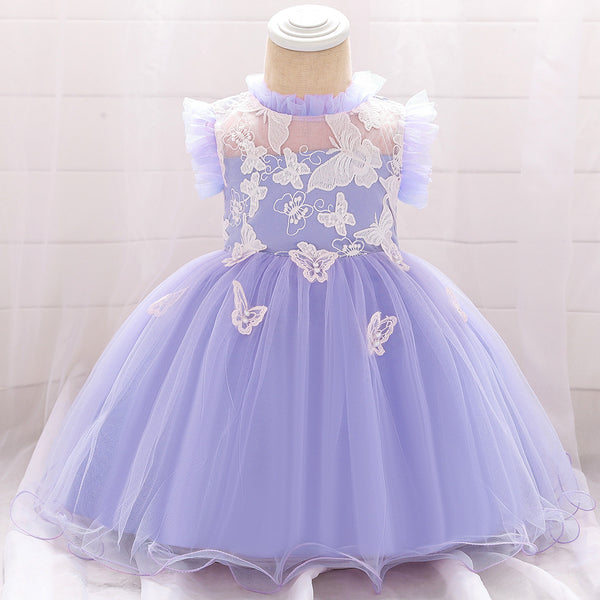 Baby Girl Formal Princess Dress Toddler Summer Sleeveless Lace Butterfly Puffy Pageant Dress