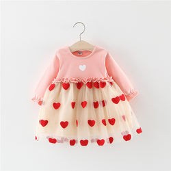 Baby Girl Long-sleeved Mesh Love Princess Party Dresses Infant Formal Dresses