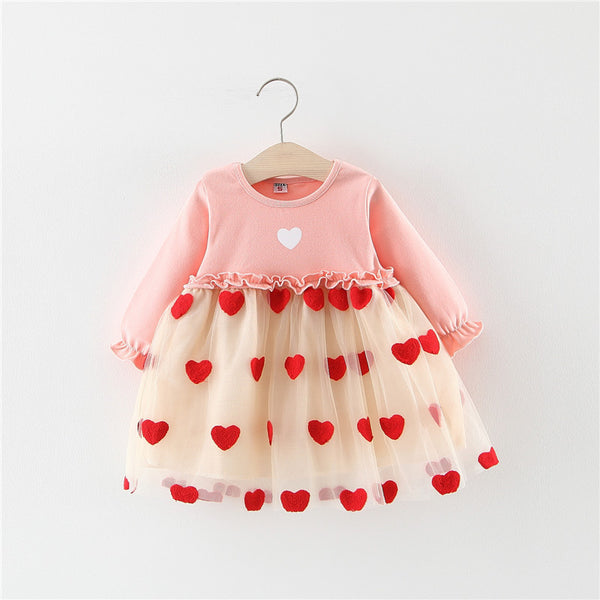 Girl Christmas Dress Baby Girl Long-sleeved Mesh Love Princess Party Dresses Infant Formal Dresses