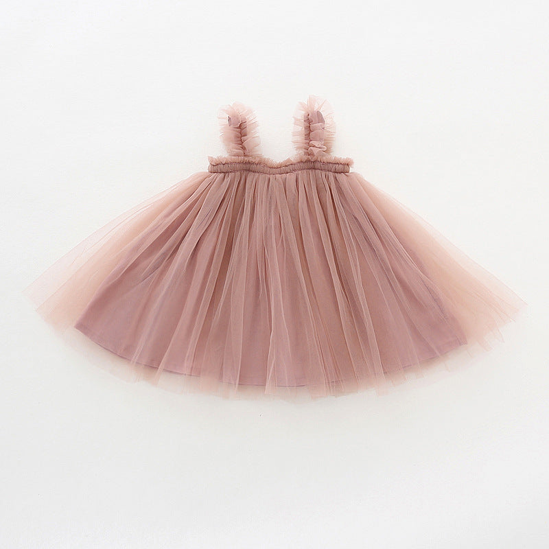 Baby Girl Party Dress Summer Mesh Sling Fluffy Princess Birthday Dress