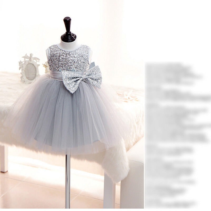 Girl Formal Princess Dresses Baby Girl Gray Sequin Sleeveless Puffy Birthday Party Dresses Toddler Ball Gowns Prom Dress