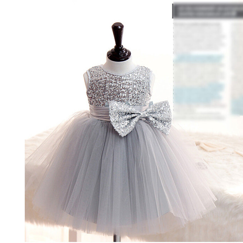 Girl Formal Princess Dresses Baby Girl Gray Sequin Sleeveless Puffy Birthday Party Dresses Toddler Ball Gowns Prom Dress