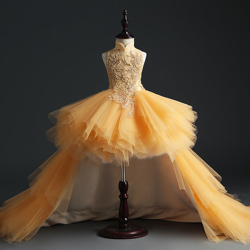 Girls Pageant Dresses Baby Girl Gorgeous Lace Sleeveless Prom Dress First Communion Dress, Gold(Long) / 4-5 Years (120cm) Girls Pageant Dresses Baby Girl Gorgeous Lace Sleeveless Prom Dress First Communion Dress, Gold(Long) / 4-5 Years (120cm)